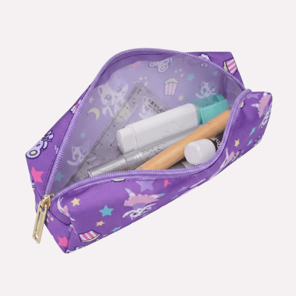Pack Scolaire 3 Pièces : Cartable à Roulettes, Sac à Déjeuner et Trousse - Motif Chat à Paillettes