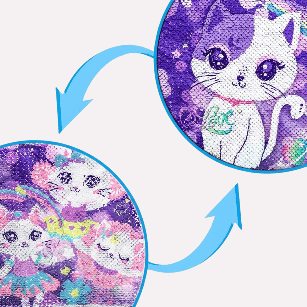 Pack Scolaire 3 Pièces : Cartable à Roulettes, Sac à Déjeuner et Trousse - Motif Chat à Paillettes