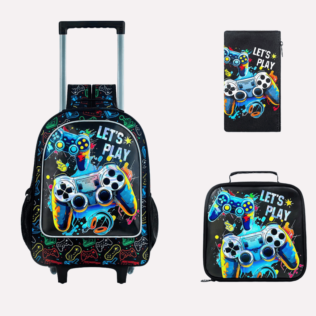 Ensemble Cartable à Roulettes Gaming Garçon 3 Pièces - Polyester