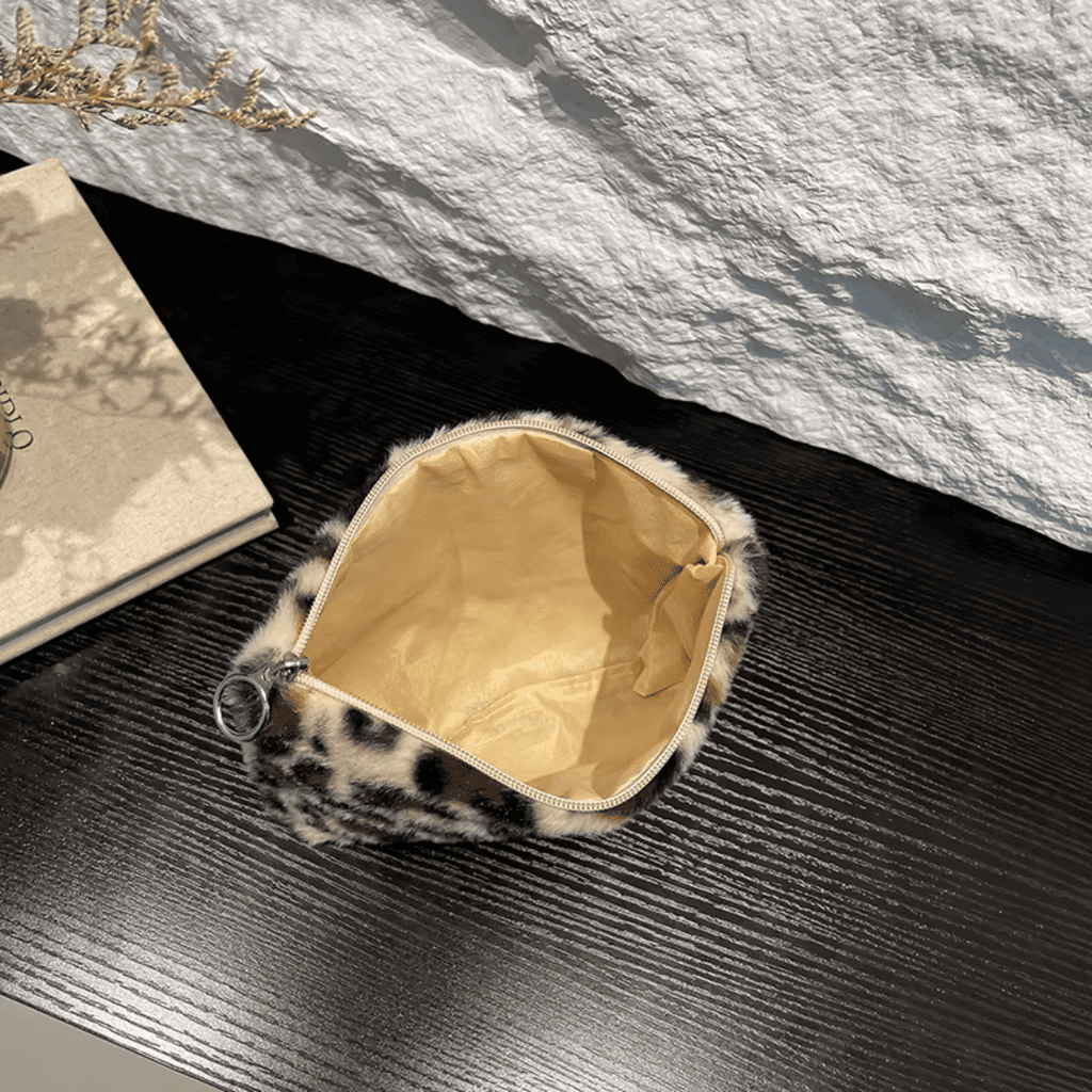 Pochette de Maquillage Femme en Peluche Léopard