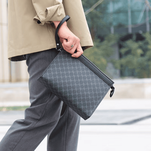 Pochette Homme Enveloppe à Motif Damier Noir