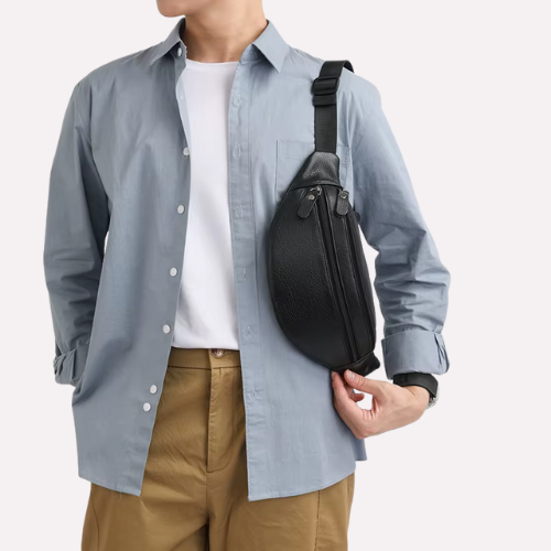 Sac Banane Homme en Cuir Véritable Grainé