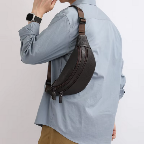 Sac Banane Homme en Cuir Véritable Grainé