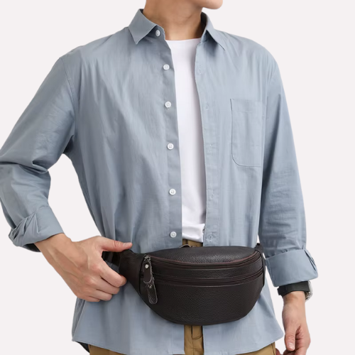 Sac Banane Homme en Cuir Véritable Grainé