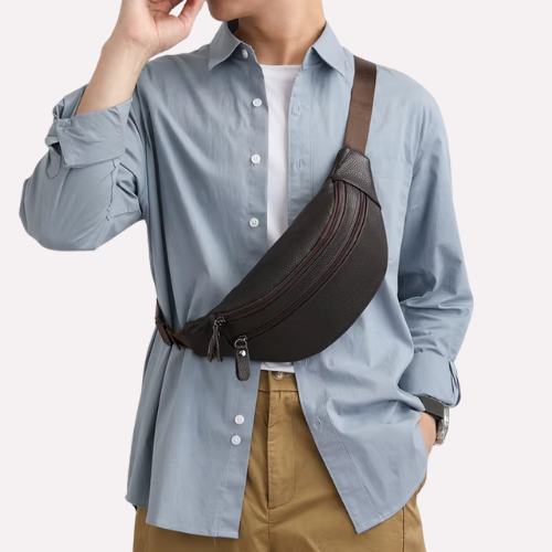 Sac Banane Homme en Cuir Véritable Grainé