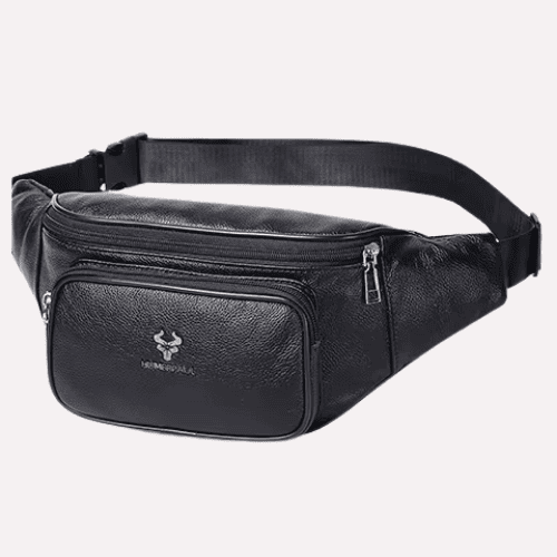 Sac Banane Homme en Cuir Noir Multipoches