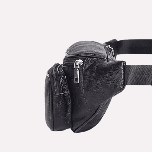 Sac Banane Homme en Cuir Noir Multipoches