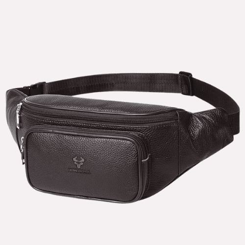 Sac Banane Homme en Cuir Noir Multipoches