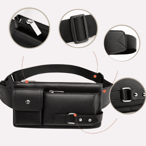 Sac Banane Multipoches en Cuir PU Grainé