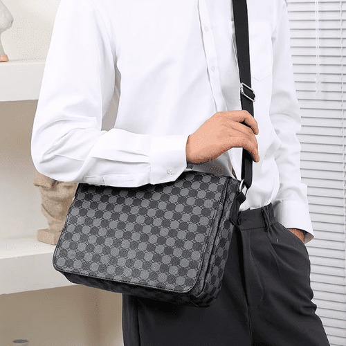 Sacoche Homme à Motif Damier (Gris ou Marron)