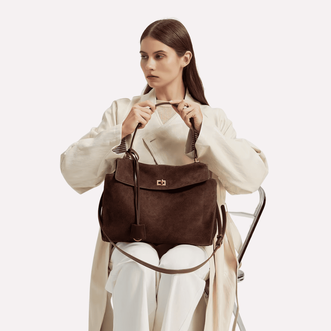 Sac à Main Femme Bandoulière Aspect Daim - Cuir de Vachette