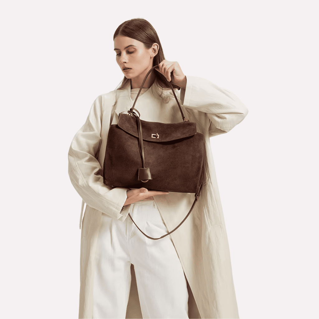 Sac à Main Femme Bandoulière Aspect Daim - Cuir de Vachette