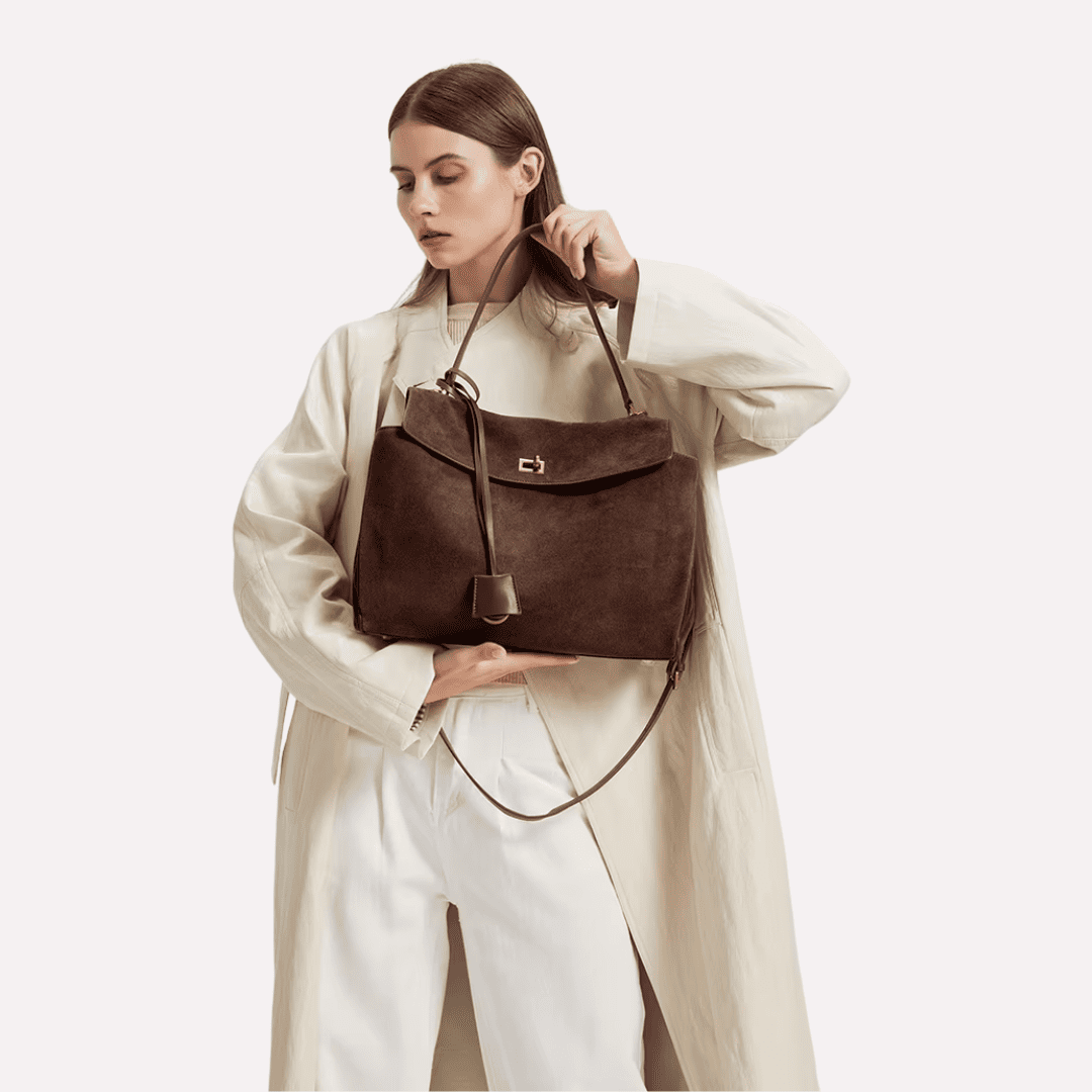 Sac à Main Femme Bandoulière Aspect Daim - Cuir de Vachette