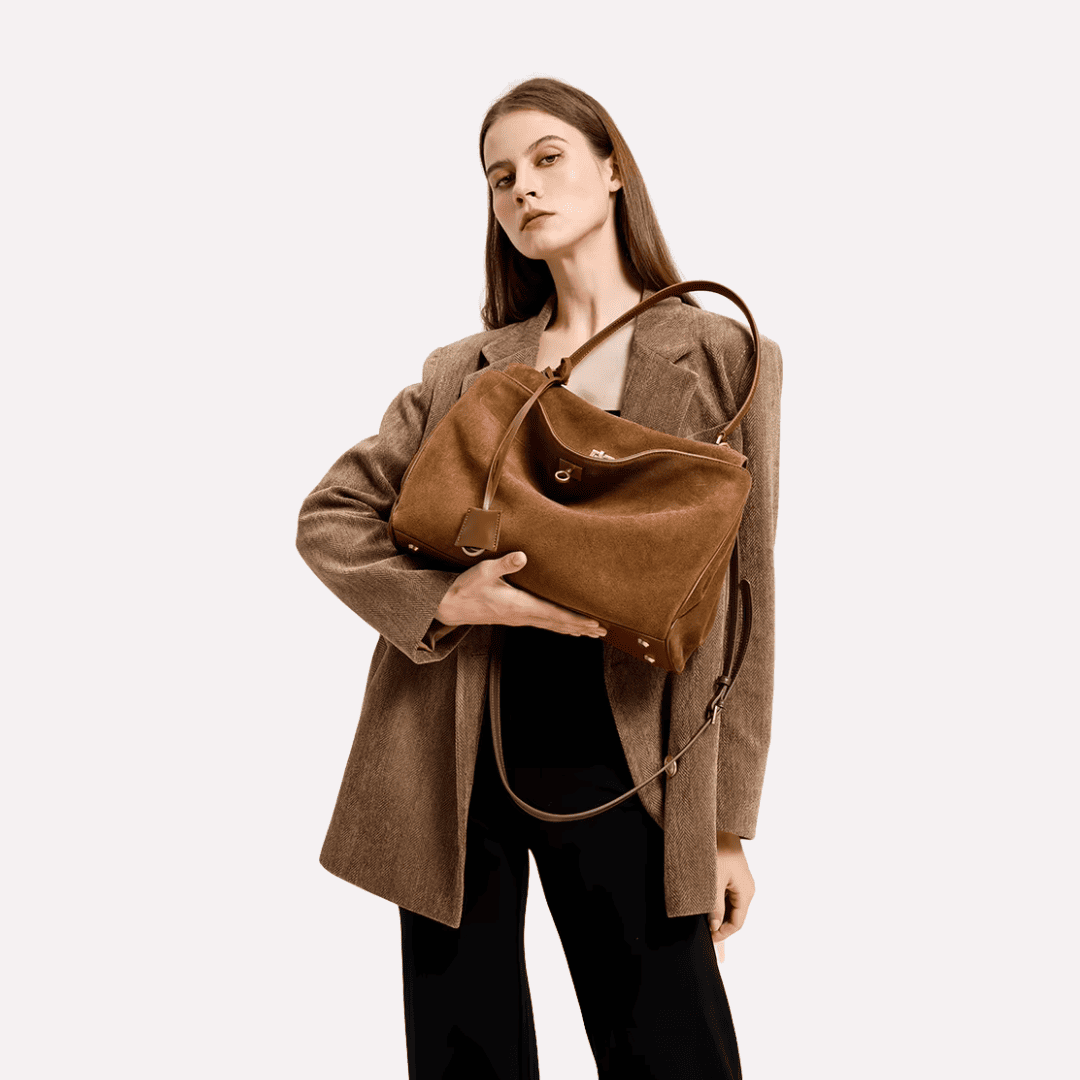 Sac à Main Femme Bandoulière Aspect Daim - Cuir de Vachette