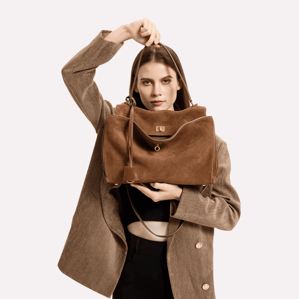 Sac à Main Femme Bandoulière Aspect Daim - Cuir de Vachette