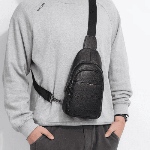 Sacoche Homme en Cuir Grainé Bandoulière