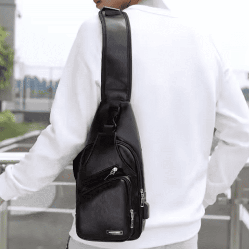 Sacoche homme "Sling" Vintage en Polyuréthane avec Port USB