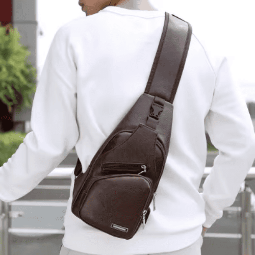 Sacoche homme "Sling" Vintage en Polyuréthane avec Port USB