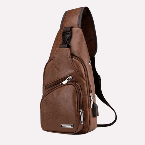 Sacoche homme "Sling" Vintage en Cuir Microfibre avec Port USB