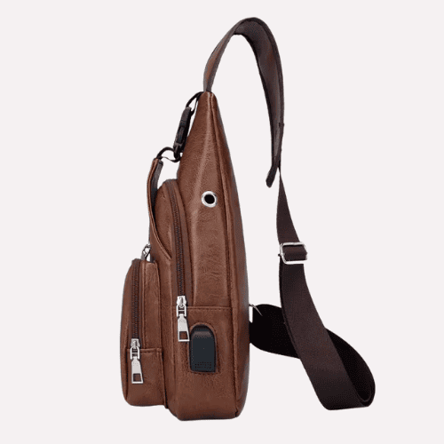 Sacoche homme "Sling" Vintage en Polyuréthane avec Port USB