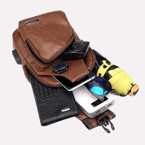 Sacoche homme "Sling" Vintage en Polyuréthane avec Port USB