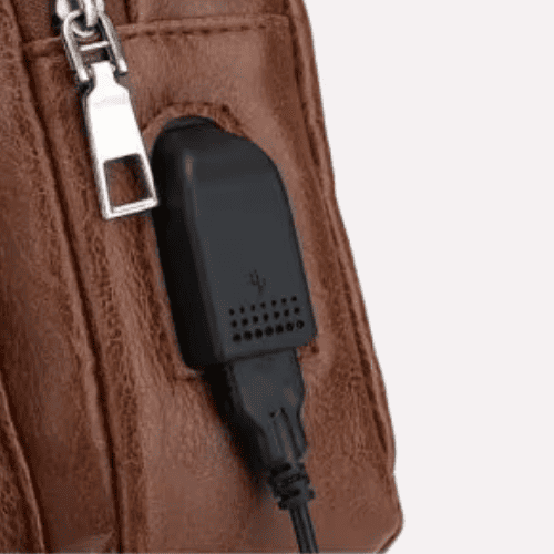 Sacoche homme "Sling" Vintage en Cuir Microfibre avec Port USB